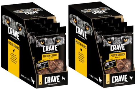 CRAVE Protein Chunks mit Huhn Hundefutter Hundeleckerli Hundesnack (2X 6X 55g, Huhn)