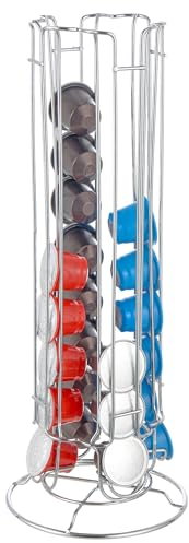 Baroni Home Portacapsule per Caffè in Metallo, Supporto Porta Capsule Color Argento, Accessori Cucina per Macchinetta Caffè, 40 Capsule, 1 Colonna, 13x13x25 cm