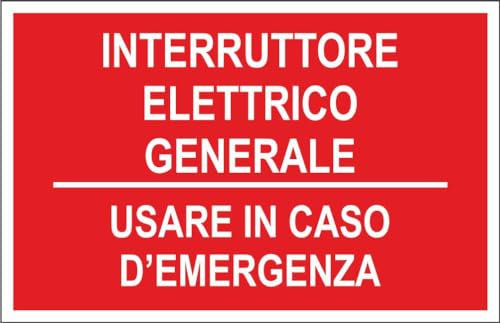 M-ITALY CARTELLO SEGNALETICO - INTERRUTTORE ELETTRICO GENERALE ANTINCENDIO - Adesivo Extra Resistente, Pannello in Forex, Pannello In Alluminio (20x31, Alluminio)