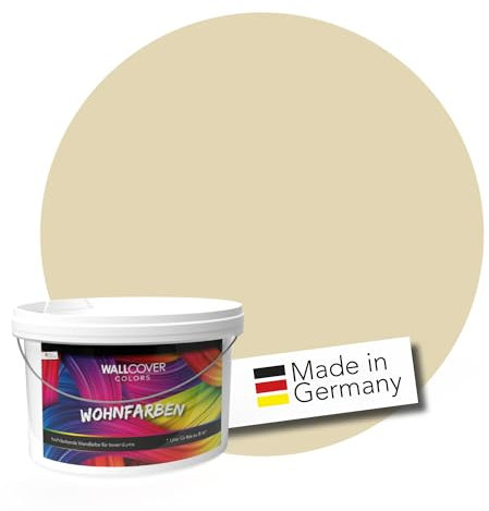 WALLCOVER Peinture murale de qualité supérieure | Jaune Champagne | 1L = 8m² | Pour les intérieurs à très haut pouvoir couvrant (classe 1) | Finition mate | Fabriquée en Allemagne