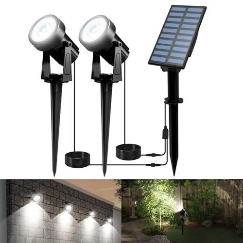 T-SUNUS Luci Solari da Esterno, Lampade Solari da Giardino Decorative 2 Modalità Bianca Fredda Impermeabile IP65 Faretti Solari a LED da Esterno per Cortile Prato Piscina