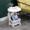 Sanery White Round End Table with Storage Basket, Bedside Nightstand, Small Coffee Table for Living Room, Bedroom, Balcony, Hallway, Waterproof Bathroom Side Table