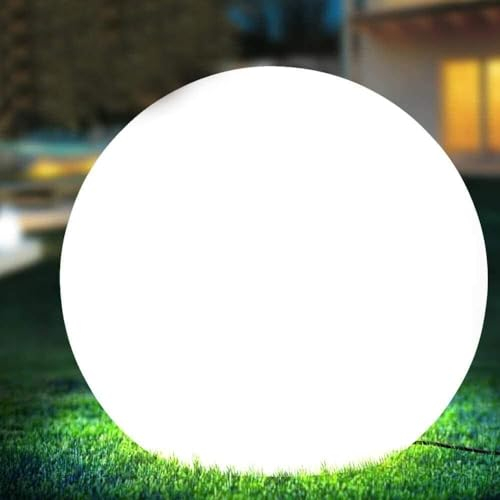 Partenopea® Lampada Design Sfera da Giardino Diametro Luce Illuminazione Esterno da Terra o Tavolo Attacco E27 Lampadina Max 25W Colore Bianco con Picchetti di Fissaggio al Terreno (Diametro 30 cm)