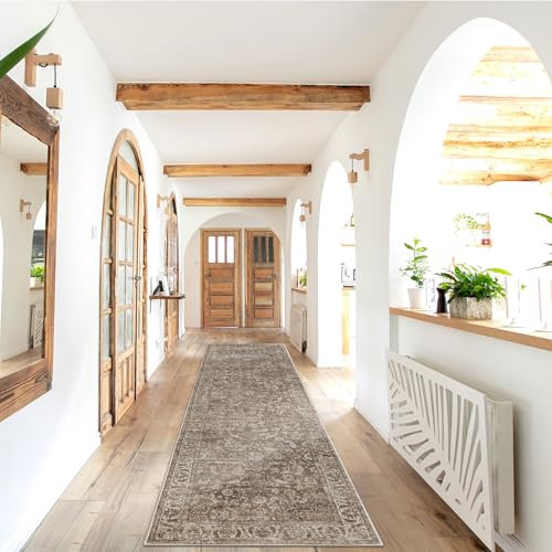 Taleta DAMAIA Waschbarer Flur Läufer Teppich Lang Braun rutschfest Teppich, Weicher Niederflor Boho Area Rug Vintage Läufer für Kücheneingang Wohnzimmer (Braun, 80x300cm)