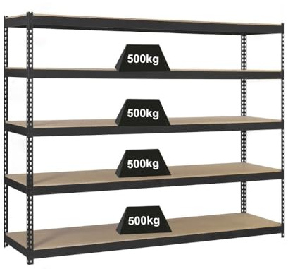 PROREGAL Schwerlastregal Wood Beast Five | HxBxT 200x210x45cm | 5 Ebenen | Fachlast 500kg | Anthrazit | Weitspannregal Werkstattregal Lagerregal Kellerregal Gargenregal