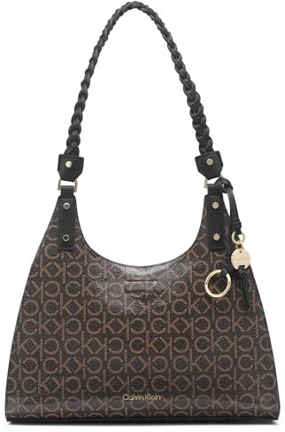 Calvin Klein Damen Shelly Novelty Umhängetasche, Braun/Khaki/Schwarz Lack