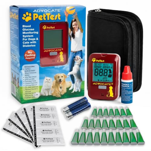PetTest Pet Glucose Monitor Kit for Dogs and Cats, Blood Sugar Test Meter | Classic Meter, 25 Sealed Test Strips, 25 Safety Lancets, Carrying Case, No Coding, 5 Second Results, Dogs and Cats