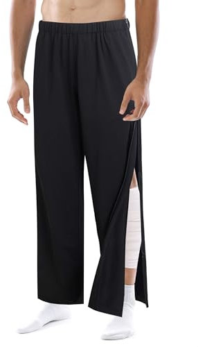 Zufuny Reha Hose Damen Herren Jogginghose seitlich zu öffnen Sporthose Trainingshose mit durchgehendem Reissverschluss (DE/NL/SE/PL, Alphanumerisch, S, Baggy, Schwarz)