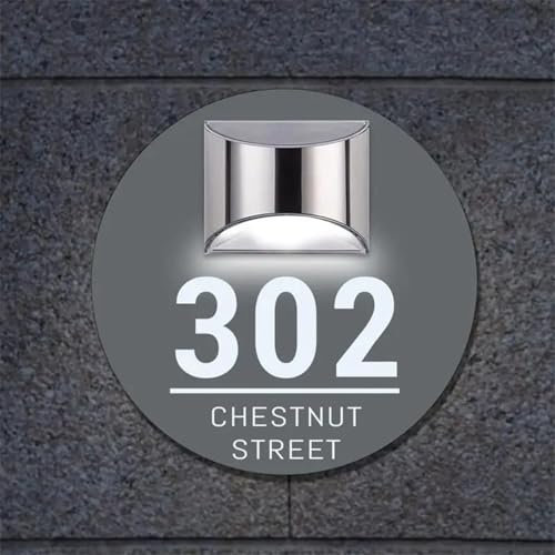New Solar Door Sign Lights Outdoor Waterproof LED Digital Wall Mounted Address Number Plate Doorway Garden Lights,Personalized Solar 3D Modern Door Plaque (30x30cm,Grey and White)
