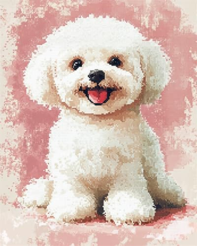 AMBATTERY Knüpfkissen Weißer Hund Tier Knüpfteppich Zum Selber Knüpfen Erwachsene Anfänger Knüpfen Set Kissen Knüpfkissen Mit Vordruck Handarbeit Set Für Erwachsene 21x29in