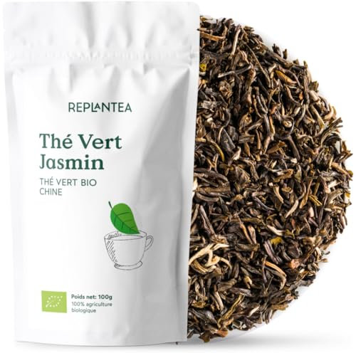 THÉ VERT JASMIN BIO 100g (50 Tasses) | Thé Vert au Jasmin en Vrac de Chine REPLANTEA