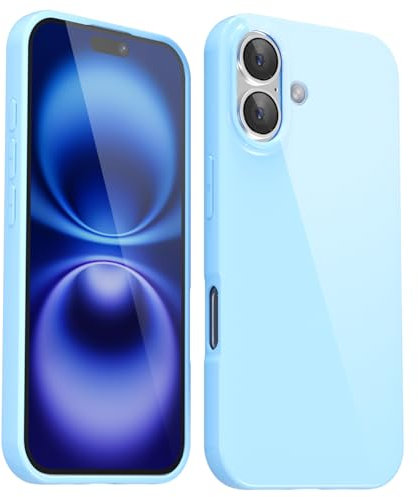 Svanove for iPhone 16 Case Silicone, Glossy Soft Rubber Gel Jelly Cute Protective Plastic Simple Plain Phone Case Cover for Women Girl, Slim Thin Flexible Shockproof TPU, Light Blue
