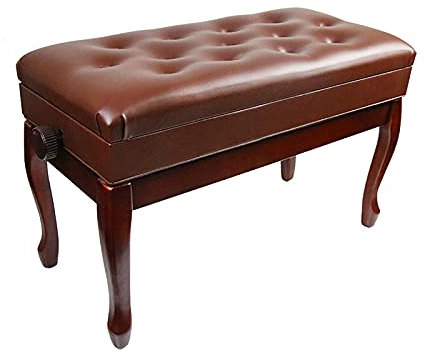 QXGJTLI Klavierhocker, Frisiertischhocker, Duett-Klavierbank aus Holz mit Notenfach, höhenverstellbarer Klavierhocker mit PU-Lederkissen, Höhe: 48~58 cm (braun)