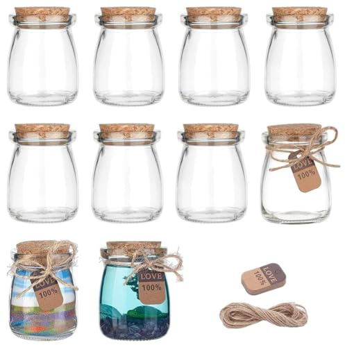 nbeads 10 Stück Mini Glasflaschen, 100ml Dekorative Glasflasche mit Korkstopfen Nachricht Glasflasche Kleine Glasflaschen Mini-Wunschflaschen für Hochzeit Party Favors DIY Crafts