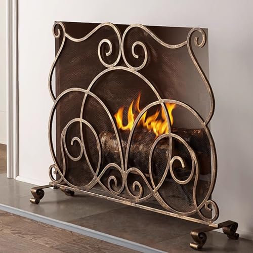 Jievmrs Salvachispas Chimenea Mampara de Chimenea Independiente con Diseño Hueco, Panel Protector Resistente para Estufa de Leña con Malla, Cubierta Protectora contra Chispas para Sala de Estar