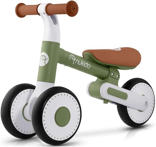 Nukido Laufrad Ab 1 Jahr Dreirad Kinderdreirad Kinderlaufrad Höhenverstellbar Lauflernhilfe Fahrrad Schaumreifen Weiß Grün Braun