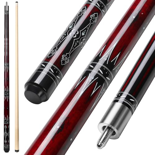 ASMPCUE Billard Queue, 58'' 20oz Pool Queue mit PU Leather Tasche, Kanadischer Ahorn Pool Cue 13mm Spitzen für Professionelle Billardspieler, Queue Stick für Billard Tisch Sport (Dunkelrot(Nur Queue))