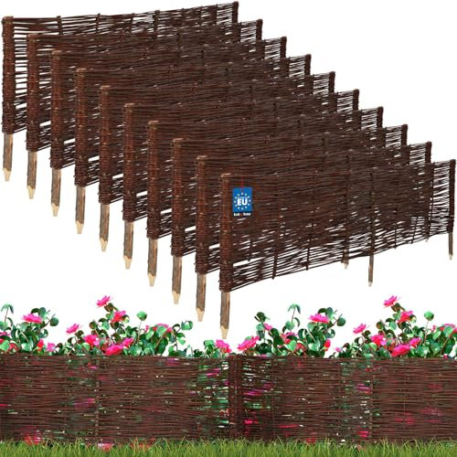 KOTARBAU® 10er Set Beetbegrenzung Weidenzaun 120 x 40 cm Zaun Beeteinfassung Beet Beetumrandung Steckzaun Rasenkante Weide Beeteinfassung Gartenzaun Zum Stecken Flexible Weidengeflecht