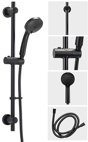 Croydex Presion Pressure Boost Complete Shower Kit - Matte Black | Black Shower Head | 5 Spray Patterns | 68cm Riser Rail | 1.75m Shower Hose | Adjustable Slider | Flexi-Fix Wall Brackets