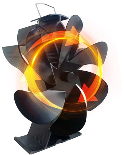 Ventilador de estufa de leña, alimentado por calor, no eléctrico, en forma de loto, funcionamiento silencioso, ventilador de chimenea de 6 aspas con soporte para estufa de leña/pellet/quemador de leña