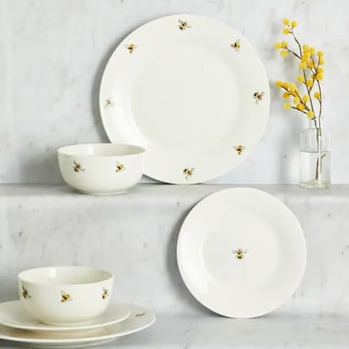 New Elegant Bee 12 Piece Porcelain Tableware Set Beautifully Designed and Dishwasher and Microwave Safe – Adds a Touch of Nature to Your Dining and Kitchen Decor -M16
