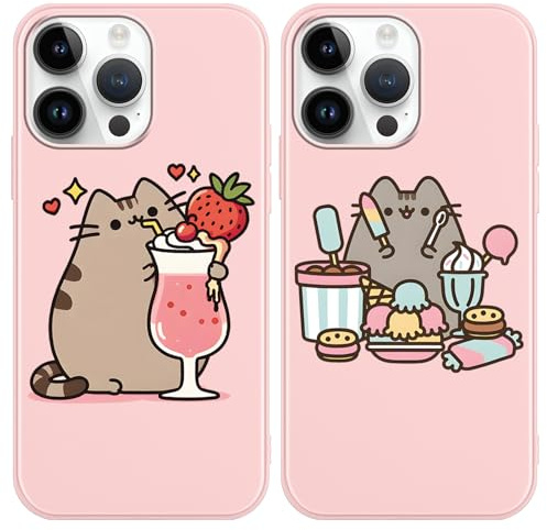 Stradvnaly 2 Stück Rosa Handyhülle für iPhone 14 iPhone 13 6,1, Cute Cat Süß Cartoon Katze Muster Silikon TPU Stoßfest Schutzhülle Kratzfest Bumper Cover,Sweet