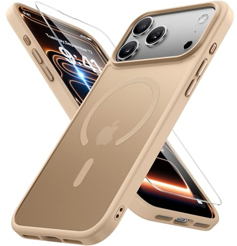 Miracase for iPhone 17 Pro Max Case with MagSafe [with 9H+Screen Protector] Military-Grade Protection Shockproof Scratch-Resistant with Velvet Touch for iPhone 17 Pro Max Cover 6.9, Matte-Gold