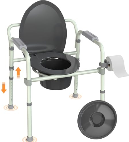 Luckfaith LBC01 4-in-1 Commode Chair with Removable Bucket – Height Adjustable 158kg Capacity Toilet Aid, Foldable and Lightweight Bedside Chair for Elderly & Disabled Adults