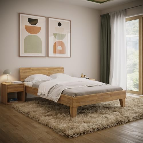skølm Asgard Massivholzbett 120x200 cm, Eiche massiv, naturgeölt, Futonbett | hochwertiges Holzbett, Bettgestell mit Kopfteil, Bettrahmen lackiert geeignet als Doppelbett, Futonbett Schlafzimmer Bett