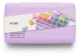 HIMI Juego de gouache de doble taza, 36 colores de pintura, estuche morado, añade agua para reactivar, colores suaves, ricos, regalo, suministros de arte para artistas, obra de arte a gran escala para