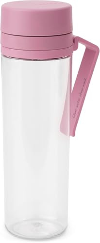 Brabantia Make & Take Water Bottle with Strainer 0.5L - Travel Water Bottle with Handle & Fruit Sieve - Leakproof - Infuser - Easy Filling - Transparent - Dishwasher Safe - Lilac Pink