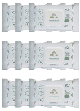 BABYLOU CARE | Lingettes à l'eau 9x72 sachets | 99% d'eau | Douces & apaisantes | Convient dès la naissance | Adaptées aux peaux sensibles | 99,7% d'ingrédients d'origine naturelle | Made in France