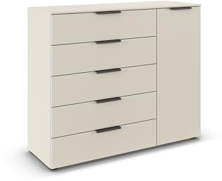 Rauch Möbel Flipp, Kommode, Farbe Beige, Breite 120 cm | Sideboard, 1-türig, 5 Schubladen, Soft-Close-Funktion, für Schlafzimmer, Gästezimmer, Wohnzimmer, Garderobe, Flur