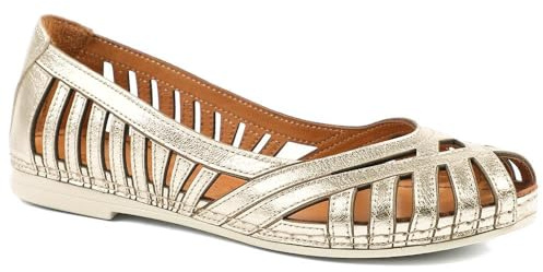 Pavers Womens Leather Cut Out Peep Toe Flats | Spring Summer Collection | Embellished Shoe | Slip On
