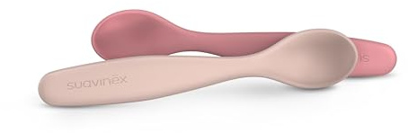 Suavinex, Pack 2 Cucharas para Bebés de Aprendizaje. Cucharas Infantiles. Aptas Encías Sensibles. Con Mango Largo. Ideal Papillas y Potitos. Aptas Lavavajillas. Ergonómicas. Bebés +6 Meses, Rosa