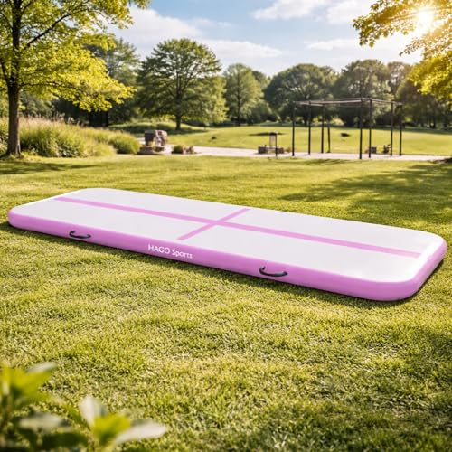 HAGO24 | AirTrack | Turnmatte 500cm Pink | Gymnastikmatte | Tumbling Matte | elektrische Pumpe | Yoga Turnen Pilates | Drop Stitch | 500x100x10cm | Tasche