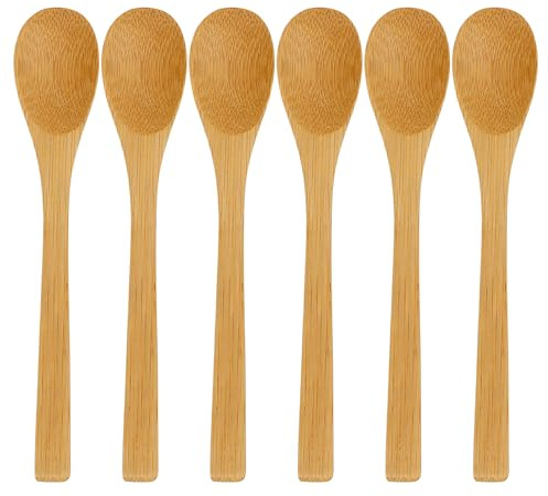 KinetiCore 6Pcs 16 cm Long Wooden Spoons for Cooking and Baking – Set of 6 Beechwood Mixing Utensils, Reusable Kitchen Spoons for Stirring, Non-Stick Safe, Natural Wooden Craft Spoons for DIY or GIF