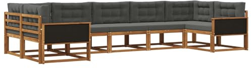 vidaXL Outdoor-Sofagarnitur mit Kissen 7 pcs Natur und Anthrazit, Modernes Ecksofa-Set, stylische Gartenlounge, Möbel für Terrasse, wetterfest am Pool