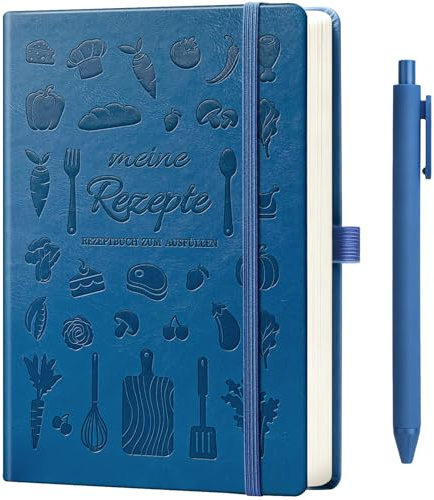 UNIANE Libro de recetas A5 para escribir tus propias recetas, libro de cocina con espacios en blanco para completar, con índice y tabla de contenido (Azul oscuro)