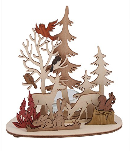 Kuhnert - hochwertiger Teelichthalter Wald und Wiese - mit aufgesetztem Edelholzfunier - Maße: 13 x 10 x 15 cm - Made in Germany