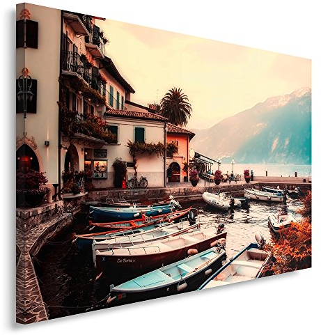 Feeby. Wandbild - 1 Teilig - 70x100 cm, Leinwand Bild Leinwandbilder Bilder Wandbilder Kunstdruck, GARDASEE, ITALIEN, SEE, NATUR, BRAUN