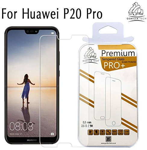Gorilla Tech Protector de pantalla de cristal templado para Huawei P20 Pro (pantalla invisible, 0,3 mm, dureza 9H, cristal transparente, calidad HD, resistente a los golpes, tacto 3D y cara ID,