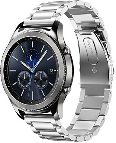 DD Bracelet Compatible avec Galaxy Watch 46mm / Galaxy Watch 3 45mm / Samsung Gear S3 Frontier/Classic / Huawei GT, 22mm Acier Inoxydable Remplacement Bande (Argent)