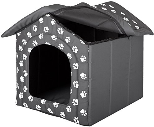 millybo Hundehöhle Hundebett Hundehaus Hundehütte R1-R6 (R3 (52 x 46 cm), grau mit Muster (Pfötchen))