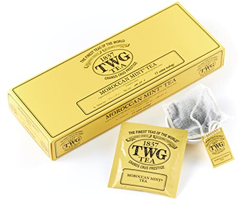 TWG Tea | Moroccan Mint Tea | Grüner Tee | Grüne Minzeblätter | 15 Handgenähte Teebeutel aus Baumwolle | Geschenkset