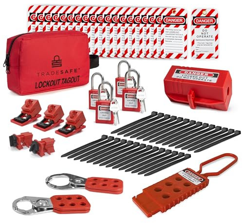 TRADESAFE Kit d'étiquetage de verrouillage électrique – Morailons, serrures de disjoncteur multipôles et à pince universelles, étiquettes Loto, verrouillage de prise, ensemble de serrures Loto (2 clés