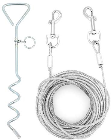 ShawFly Piquet et câble d'attache pour chien en acier de qualité supérieure, avec piquet en spirale de 40,6 cm, pour extérieur et camping, chiot, animal de compagnie et chiens de taille moyenne (10 m)
