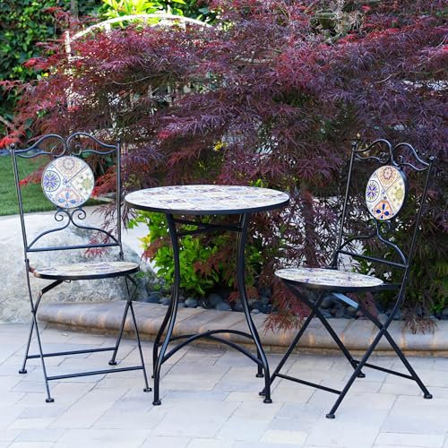 Alpine Corporation Set di tavolo e sedie per interni ed esterni, design con piastrelle mediterranee