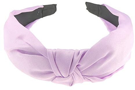 Womens Plain Satin Work School Top Knot Knotted Twist Twisted Turban Formal Boho Vintage Headband Alice Band Hair Hairband For Christmas Birthday Wedding Guest Bridesmaid Party (Lilac)