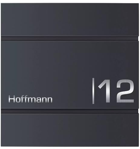 Frabox Briefkasten anthrazit-grau RAL 7016 XXL personalisiert mit Namensschild Hausnummerschild aus Edelstahl mit Zeitungsfach/Zeitungsrolle Lens Made in Germany